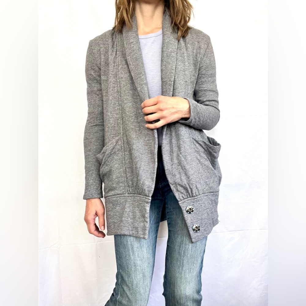 Anthropologie navy blue sweatshirt longline cardigan snap closure women’s SP